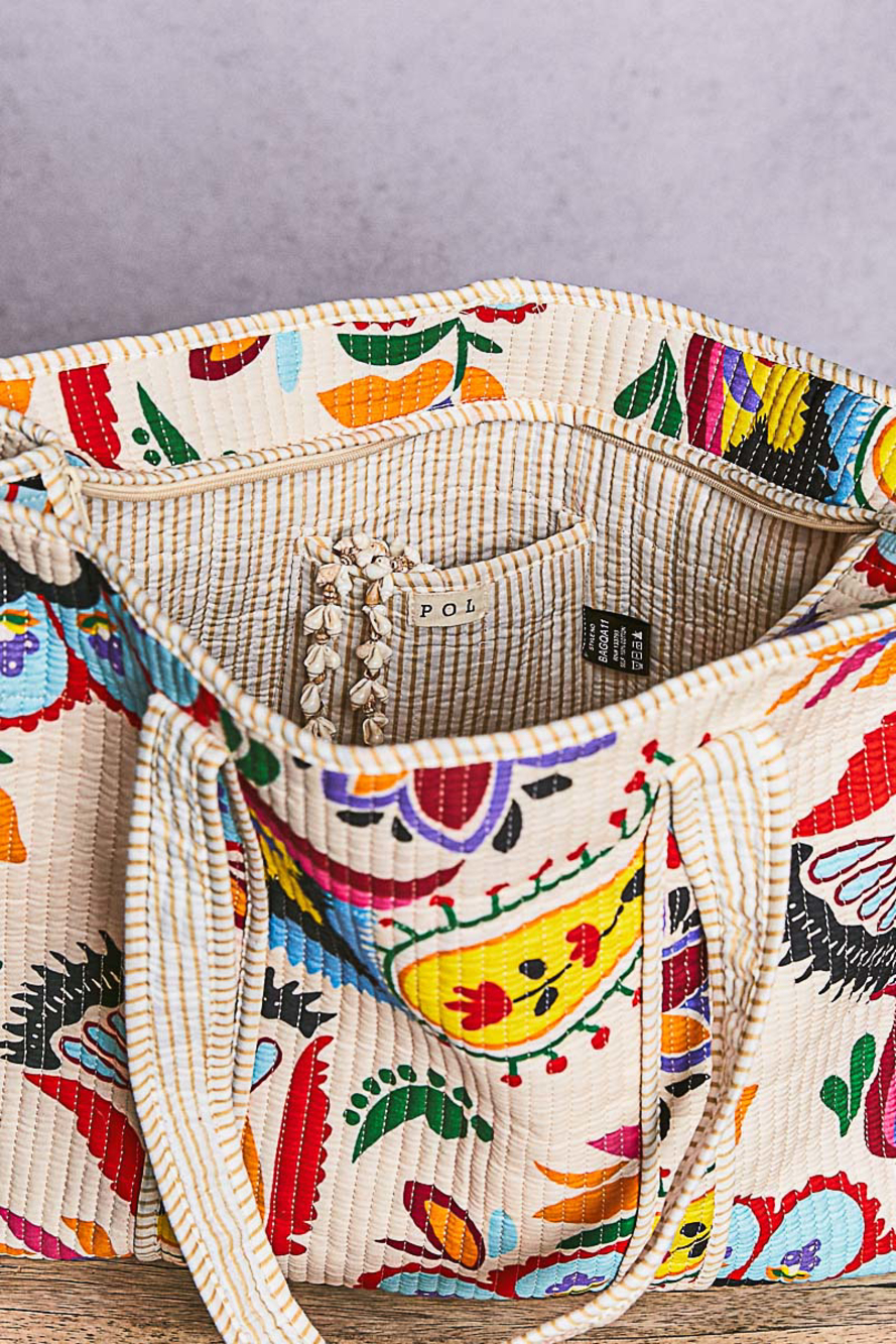 BAGQA-11 | Pol Cream Multi Large Tote Bag | One Size - Picture 6 of 7